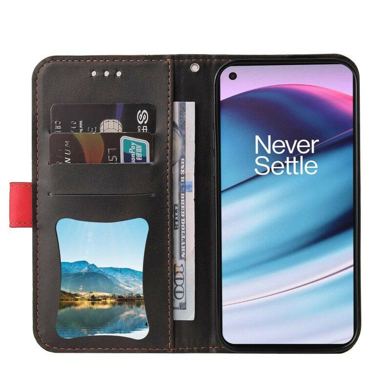 Etui Folio do OnePlus Nord CE 5G Kolorowa Dwukolorowa Sztuczna Skóra