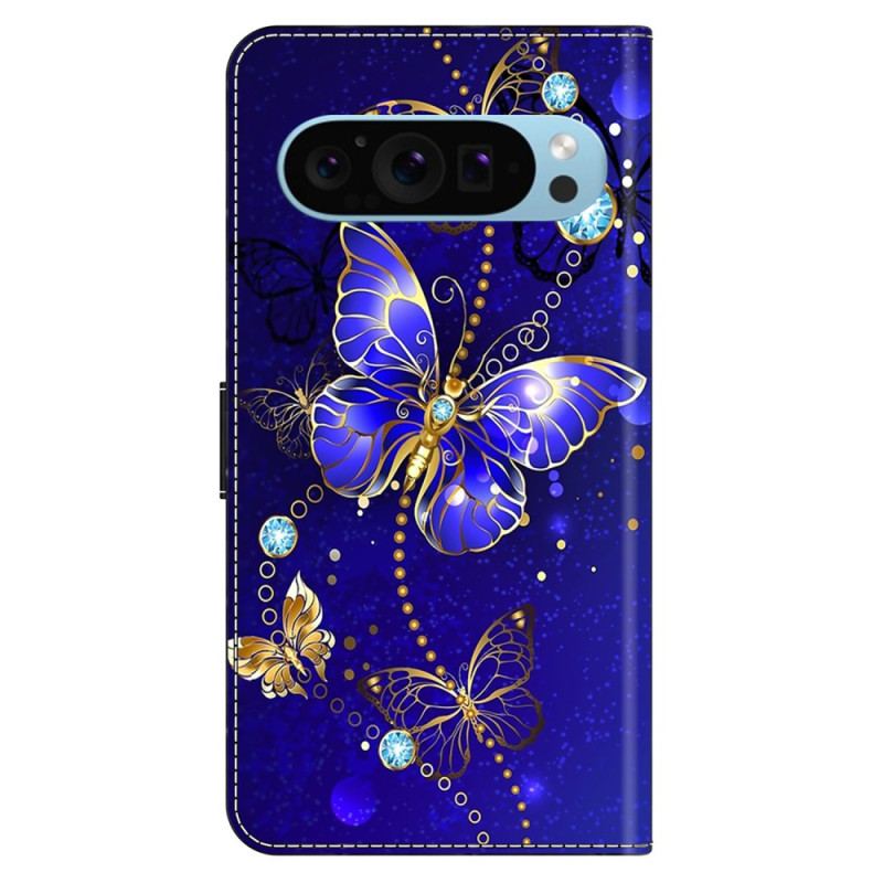 Etui Folio Do Google Pixel 9 Pro Xl Diamentowy Motyl Na Niebieskim Tle