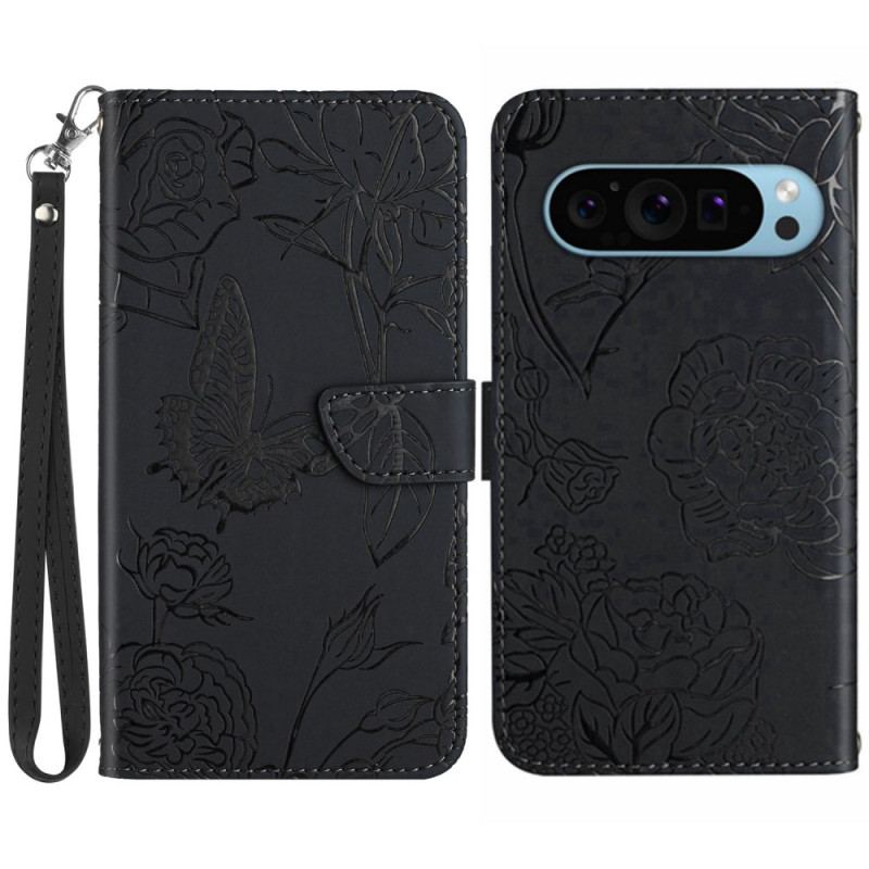 Etui Folio Do Google Pixel 9 Pro Xl Nadruk W Kształcie Motyla Z Paskiem