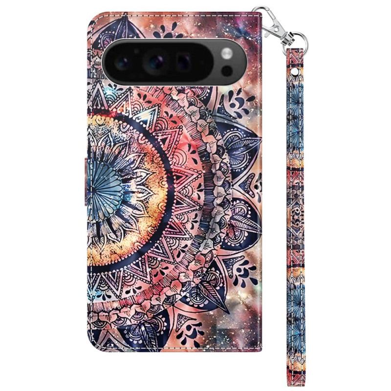 Skórzany Futerał Google Pixel 9 Pro Xl Etui Na Telefon Kolorowa Mandala Z Paskiem