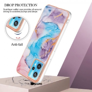 Etui do Realme 9 Pro Plus Biznes Niebieski Kolorowy Marmur