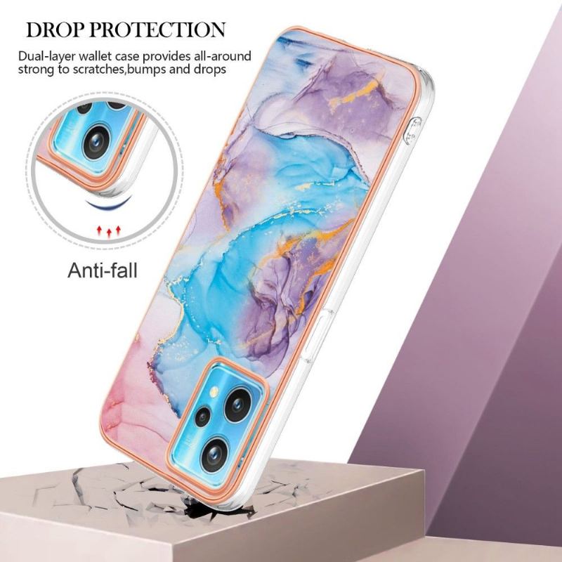 Etui do Realme 9 Pro Plus Biznes Niebieski Kolorowy Marmur