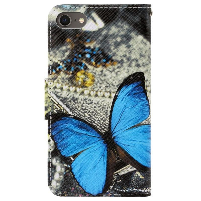 Etui Folio do iPhone SE 2022 Niebieski Motyl