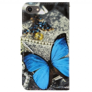 Etui Folio do iPhone SE 2022 Niebieski Motyl