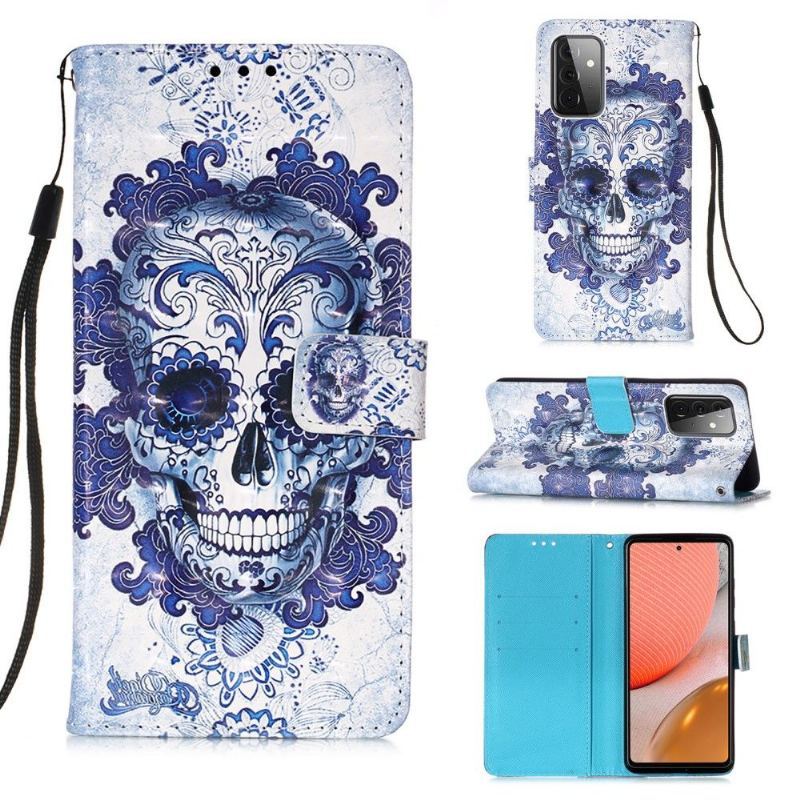 Skórzany Futerał do Samsung Galaxy A72 4G / A72 5G Anti-fall Calavera Wzór