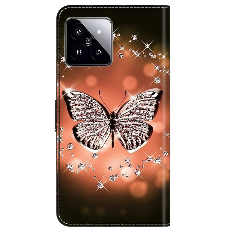 Etui Folio Xiaomi 14 Pro Kryształowy Motyl