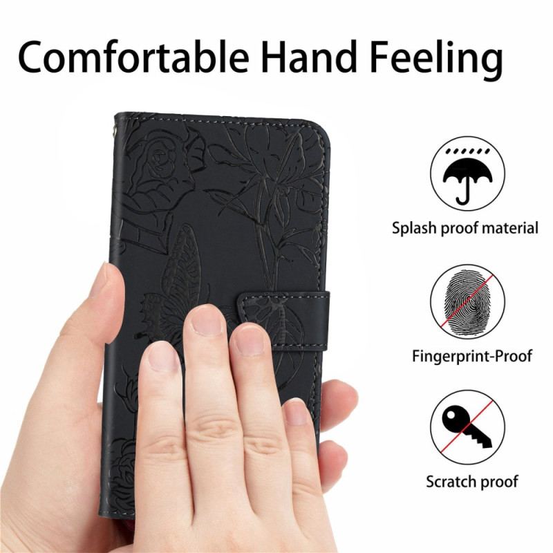 Etui Folio Xiaomi 14 Pro Nadruk W Kształcie Motyla Z Paskiem Etui Ochronne