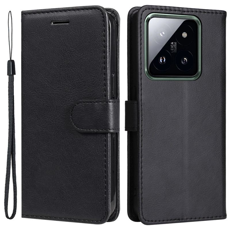 Etui Folio Xiaomi 14 Pro Zwykły Skórzany Model Z Paskiem Etui Ochronne