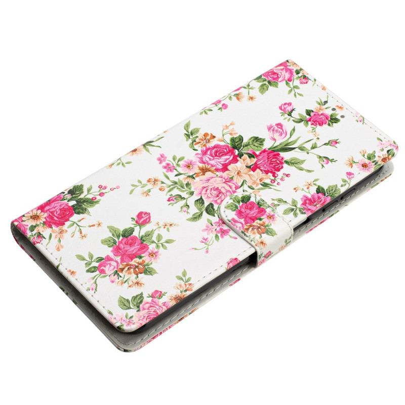 Etui Folio Poco C65 CZerwone Kwiaty Z Paskiem