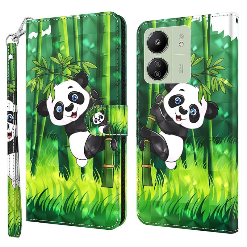 Skórzany Futerał Poco C65 Etui Na Telefon Panda Bambusowa Z Paskiem