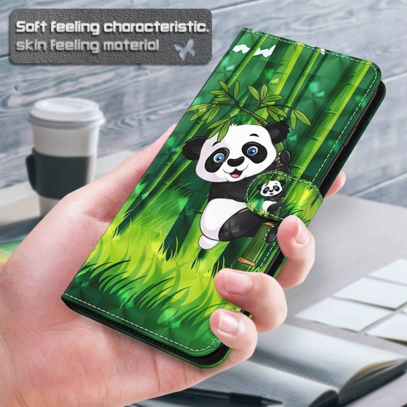 Skórzany Futerał Poco C65 Etui Na Telefon Panda Bambusowa Z Paskiem