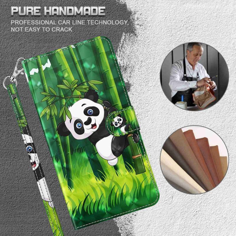 Skórzany Futerał Poco C65 Etui Na Telefon Panda Bambusowa Z Paskiem