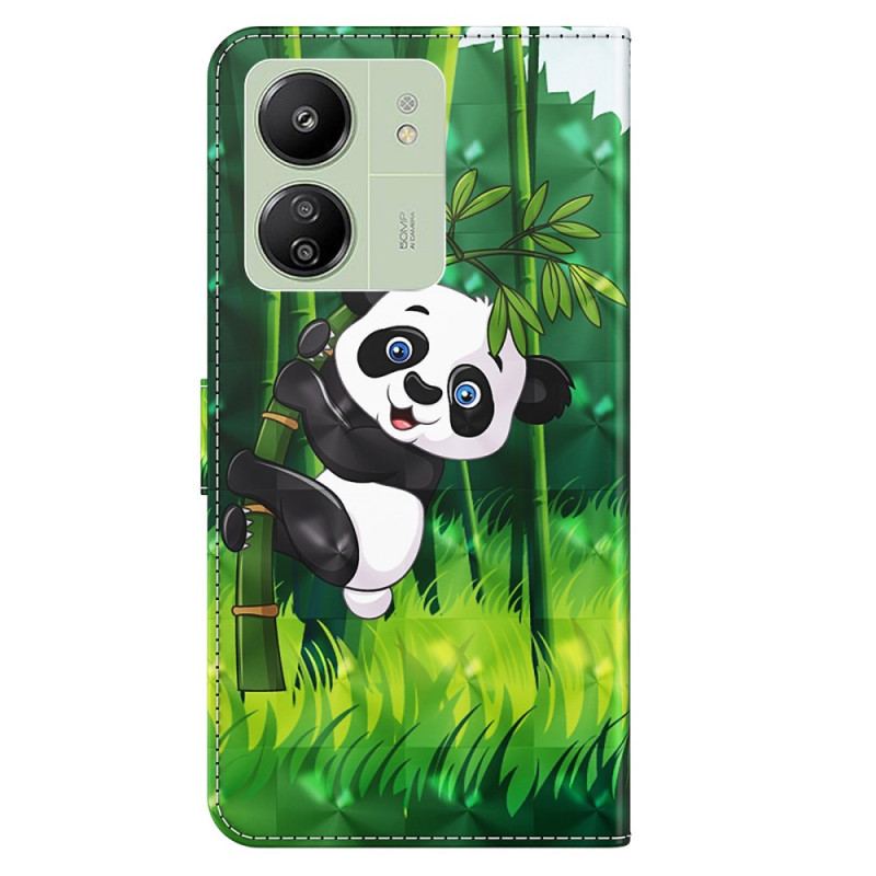 Skórzany Futerał Poco C65 Etui Na Telefon Panda Bambusowa Z Paskiem