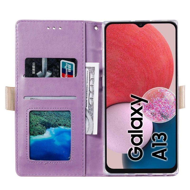 Etui Folio do Samsung Galaxy A13 4G Skórzany Efekt Kwiatowy