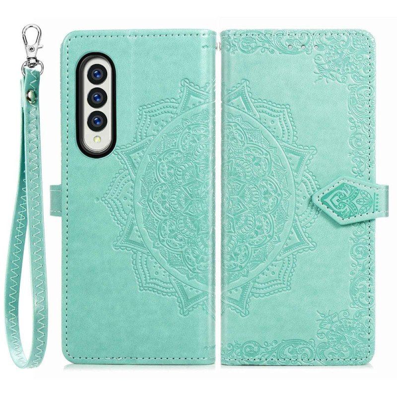 Etui Folio do Samsung Galaxy Z Fold 4 z Łańcuch Średniowieczna Mandala Z Paskami