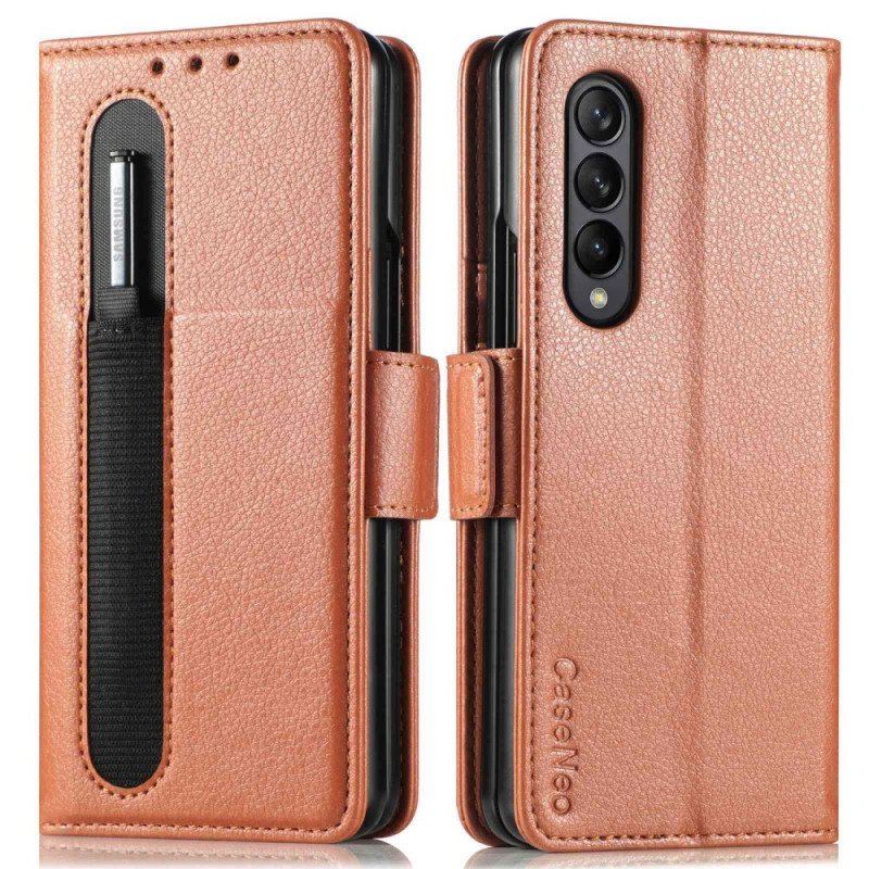 Etui Folio do Samsung Galaxy Z Fold 4 Otwór Na Długopis Liczi Ze Sztucznej Skóry Caseneo