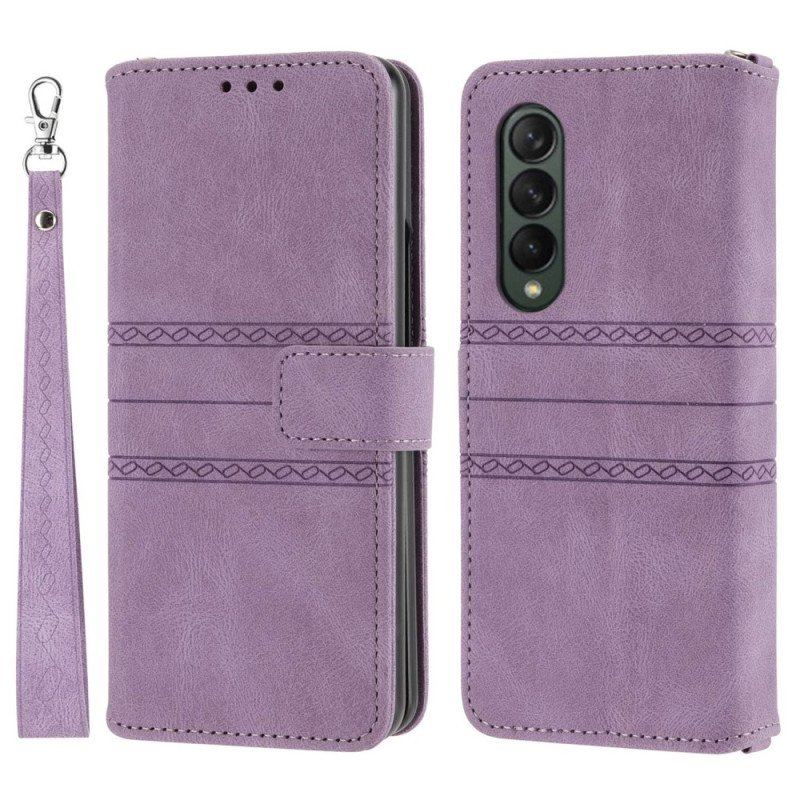 Etui Folio do Samsung Galaxy Z Fold 4 Wzór Paska Ze Sztucznej Skóry