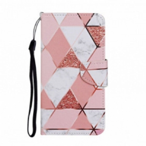 Etui Folio do Samsung Galaxy A52 4G / A52 5G / A52s 5G Marmur I Cekiny Z Paskiem