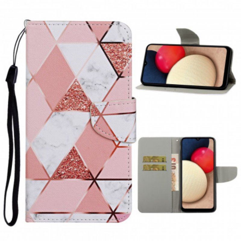 Etui Folio do Samsung Galaxy A52 4G / A52 5G / A52s 5G Marmur I Cekiny Z Paskiem