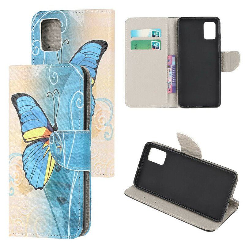 Etui Folio do Samsung Galaxy A52 4G / A52 5G / A52s 5G Niebieski I Żółty Motyl