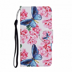 Etui Folio do Samsung Galaxy A52 4G / A52 5G / A52s 5G Smycz W Kwiaty Motyle