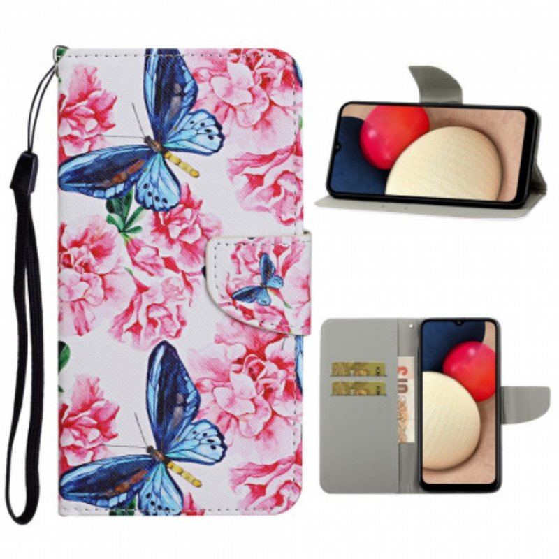 Etui Folio do Samsung Galaxy A52 4G / A52 5G / A52s 5G Smycz W Kwiaty Motyle