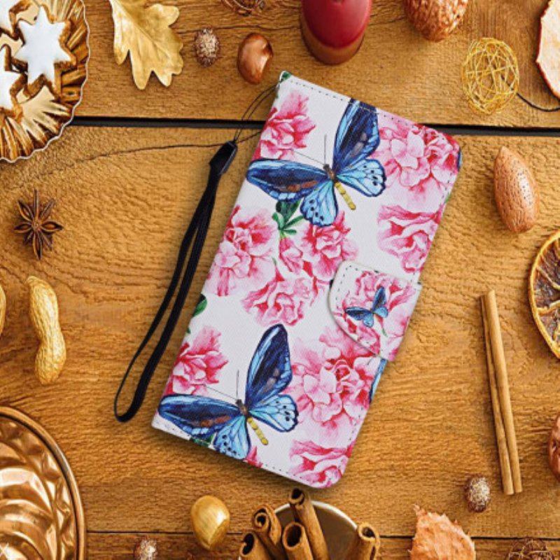 Etui Folio do Samsung Galaxy A52 4G / A52 5G / A52s 5G Smycz W Kwiaty Motyle