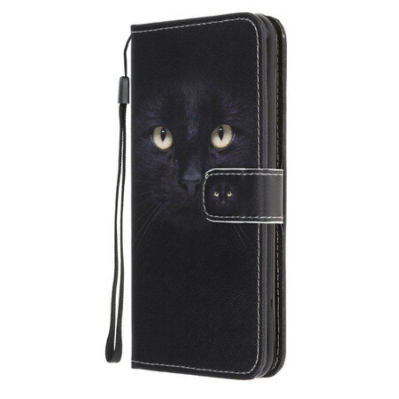 Etui Folio do Samsung Galaxy A52 4G / A52 5G / A52s 5G z Łańcuch Czarne Kocie Oczy W Paski