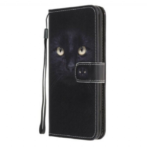 Etui Folio do Samsung Galaxy A52 4G / A52 5G / A52s 5G z Łańcuch Czarne Kocie Oczy W Paski