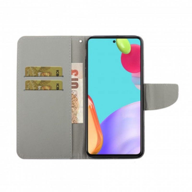 Etui Folio do Samsung Galaxy A52 4G / A52 5G / A52s 5G z Łańcuch Granatowy Pasek Na Ramiączkach Never Stop Dreaming