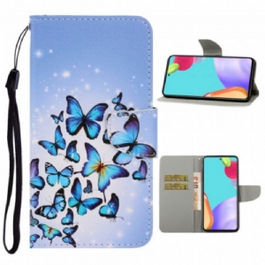 Etui Folio do Samsung Galaxy A52 4G / A52 5G / A52s 5G z Łańcuch Motyle Wariacje Paska