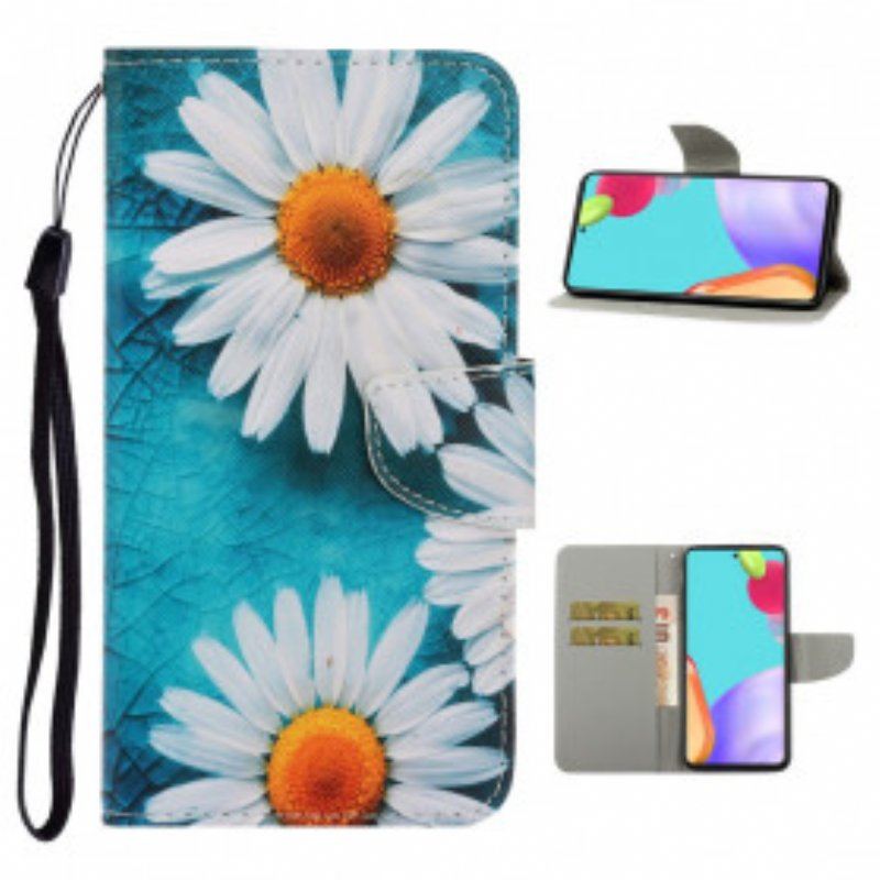 Etui Folio do Samsung Galaxy A52 4G / A52 5G / A52s 5G z Łańcuch Stringi Stokrotki