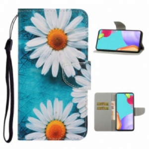 Etui Folio do Samsung Galaxy A52 4G / A52 5G / A52s 5G z Łańcuch Stringi Stokrotki