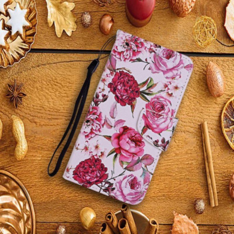 Etui Na Telefon Pokrowce do Samsung Galaxy A52 4G / A52 5G / A52s 5G Mistrzowskie Kwiaty Z Paskiem