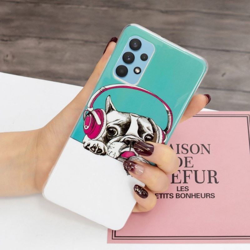 Etui do Samsung Galaxy A32 4G Biznes Luminous Dog Słuchanie Muzyki