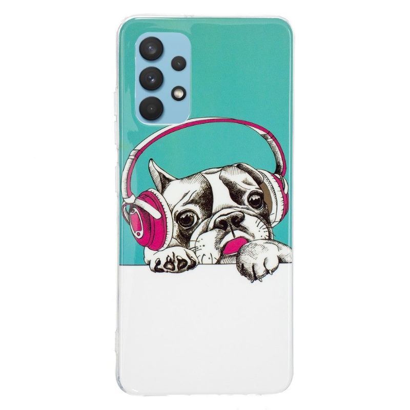 Etui do Samsung Galaxy A32 4G Biznes Luminous Dog Słuchanie Muzyki