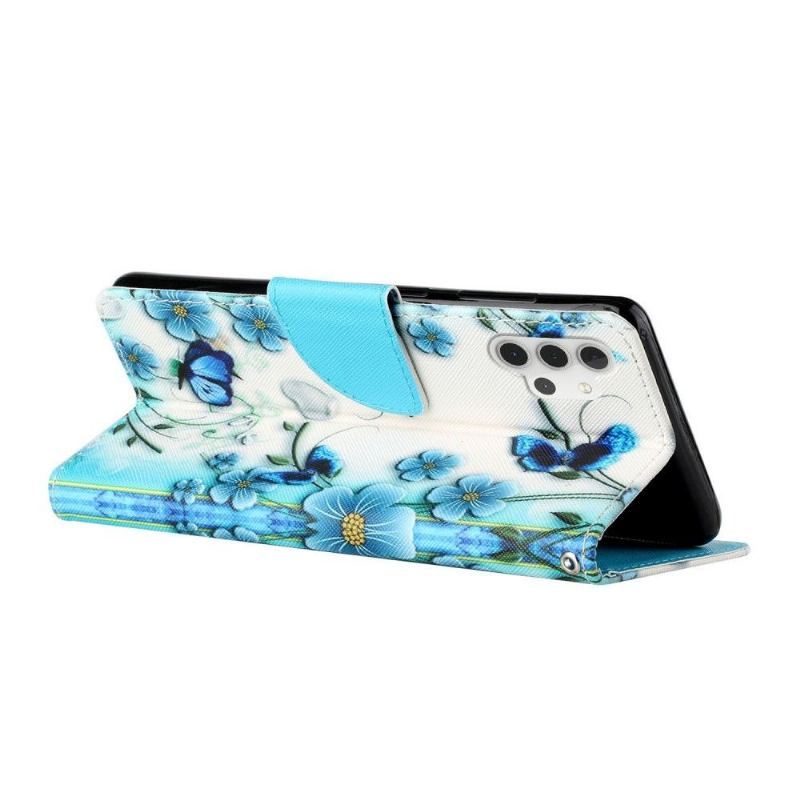 Etui Folio do Samsung Galaxy A32 4G Niebieskie Kwiaty I Motyle