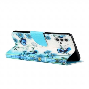 Etui Folio do Samsung Galaxy A32 4G Niebieskie Kwiaty I Motyle