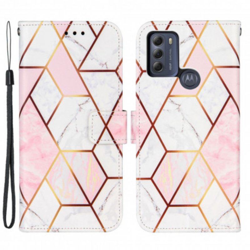 Etui Folio do Moto G50 z Łańcuch Pasiasty Geometryczny Marmur