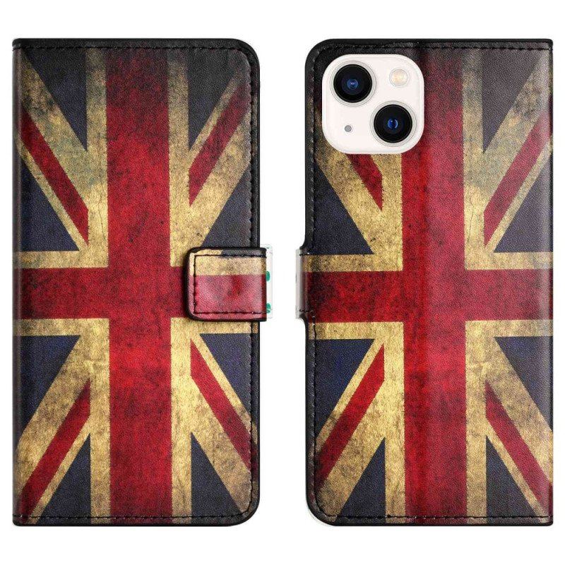 Etui Folio do iPhone 14 Vintage Angielska Flaga