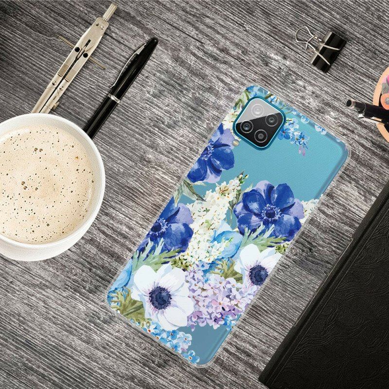 Etui do Samsung Galaxy M12 / A12 Bezszwowe Akwarela Niebieskie Kwiaty