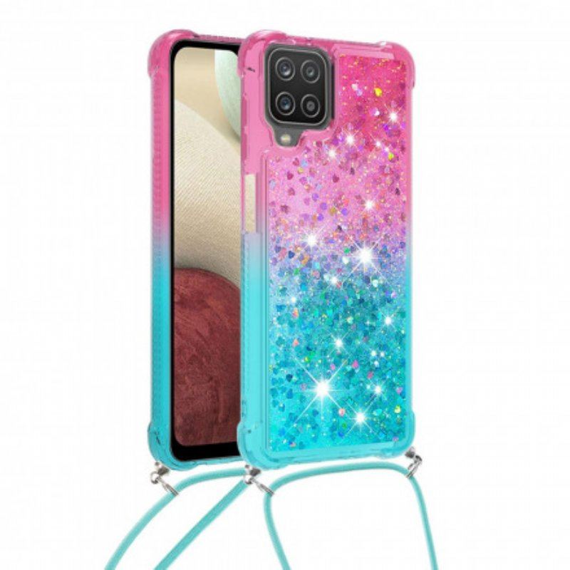 Etui do Samsung Galaxy M12 / A12 Silikonowe Cekiny I Sznurek