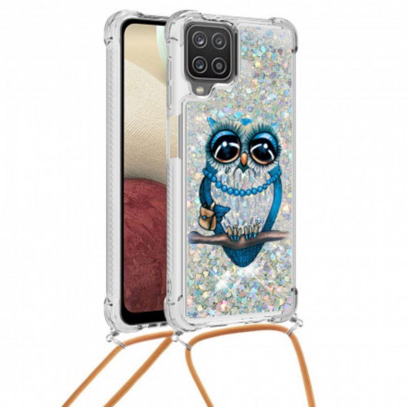 Etui do Samsung Galaxy M12 / A12 ze Sznurkiem Cekinowy Sznurek Miss Owl