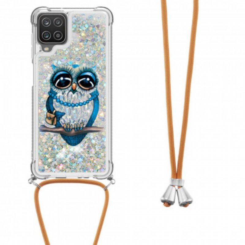 Etui do Samsung Galaxy M12 / A12 ze Sznurkiem Cekinowy Sznurek Miss Owl