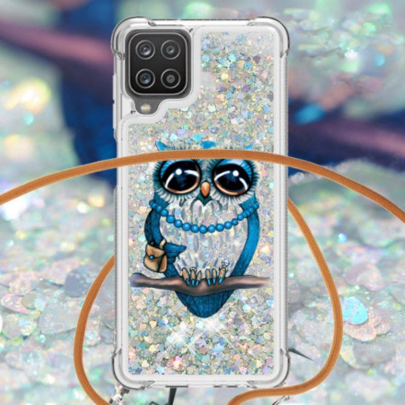 Etui do Samsung Galaxy M12 / A12 ze Sznurkiem Cekinowy Sznurek Miss Owl