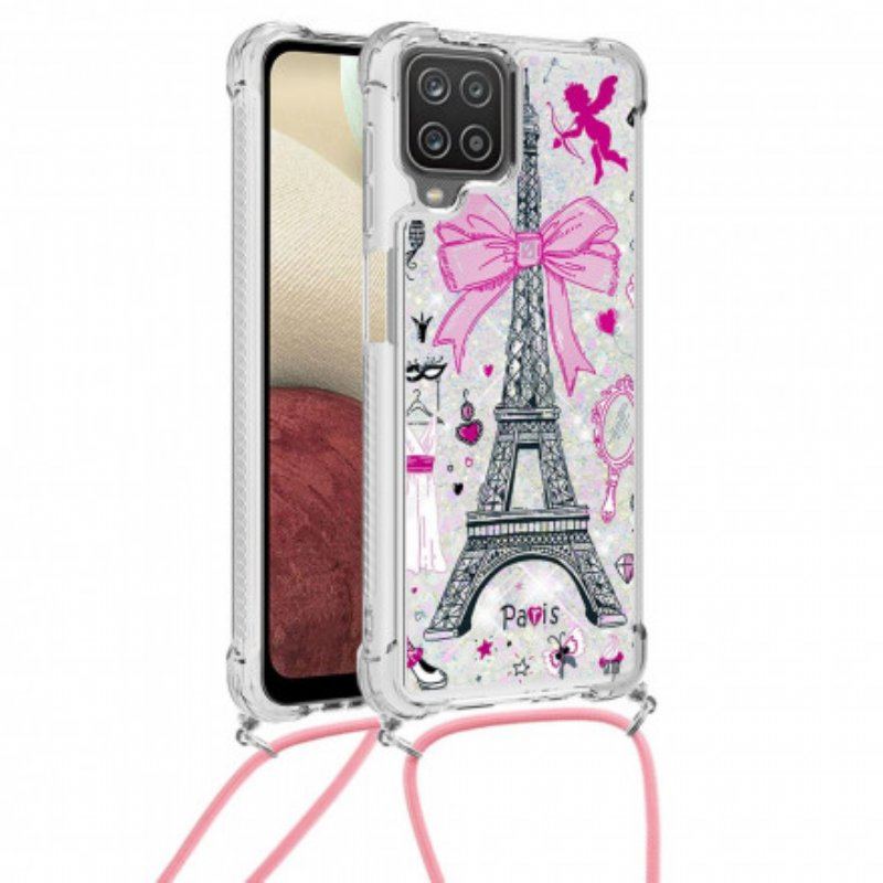 Etui do Samsung Galaxy M12 / A12 ze Sznurkiem Na Cordon Eiffel Tower