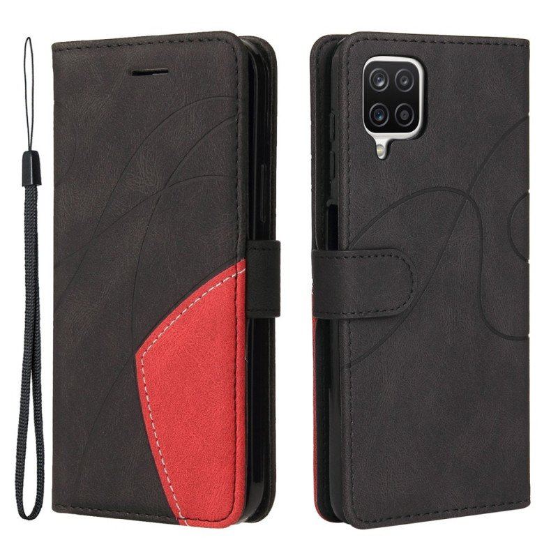 Etui Folio do Samsung Galaxy M12 / A12 Dwukolorowa Sygnowana Sztuczna Skóra