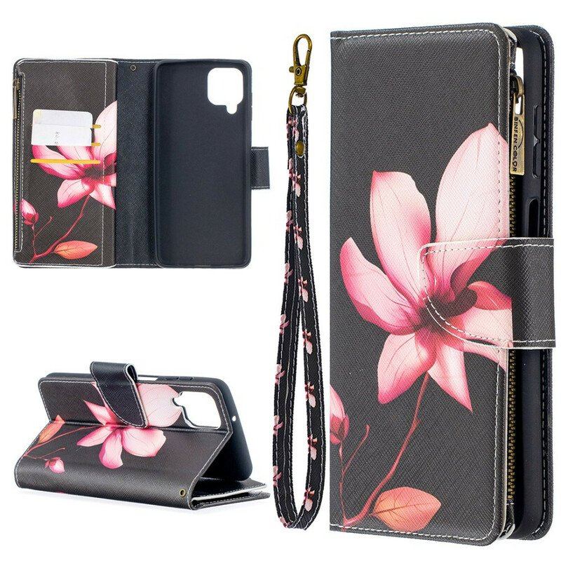 Etui Folio do Samsung Galaxy M12 / A12 Kieszonka Zapinana Na Zamek W Kwiaty