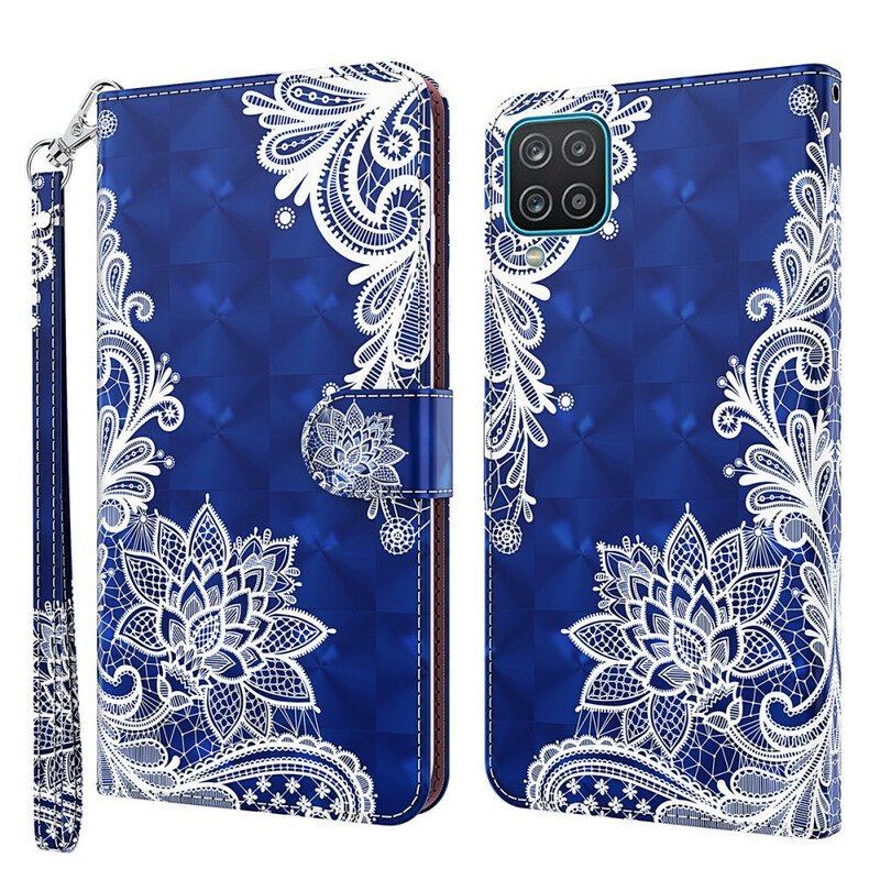 Etui Folio do Samsung Galaxy M12 / A12 Lekka Koronka W Kropki Z Paskiem