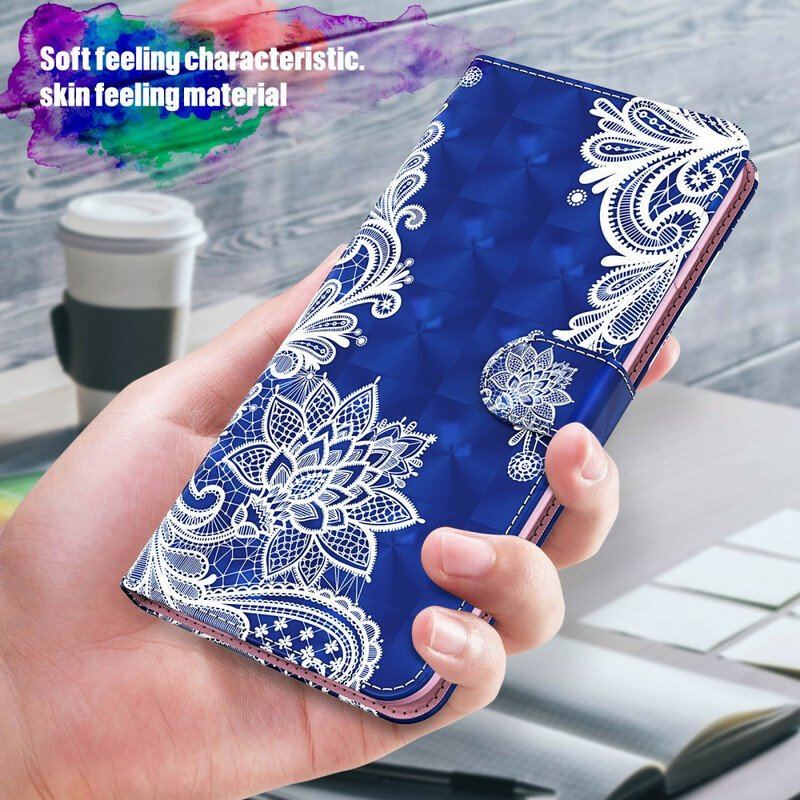 Etui Folio do Samsung Galaxy M12 / A12 Lekka Koronka W Kropki Z Paskiem